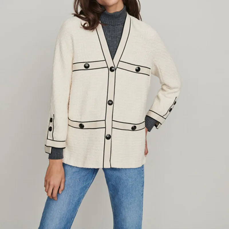 Tweed V Neck Hit Color Cardigan Jacket Autumn Winter Button Solid Color Loose Women's Outwear
Tweed V Neck Hit Color Cardigan Jacket Autumn Winter Button Solid Color Loose Women's Outwear