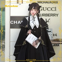 

Melonshow Gothic Lolita Cape Women Cloak Black Victorian Dress Outerwear Ladies Winter Cape Coat Girls