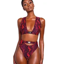 Bkning женский купальник с высоким вырезом, змеиный принт, без бретелек, бикини, набор, 2020 Талия, пряжка для купальника, Двухсекционный бикини(China)