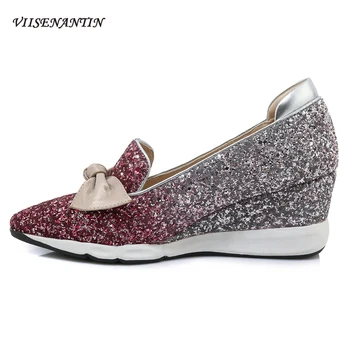 Spring Wedge Heel Bling Mules Leather Sequined Cloth Pointed Toe Platform Pumps Bow Butterfly Knot Versatile Lazy Shoes Women
Spring Wedge Heel Bling Mules Leather Sequined Cloth Pointed Toe Platform Pumps Bow Butterfly Knot Versatile Lazy Shoes Women