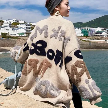 2019 Autumn Warm Sweater Women Fashion Letter Printed Thick Cardigan Sweaters Female Casual Streetwear Loose Open Stitch Sweater
2019 Autumn Warm Sweater Women Fashion Letter Printed Thick Cardigan Sweaters Female Casual Streetwear Loose Open Stitch Sweater