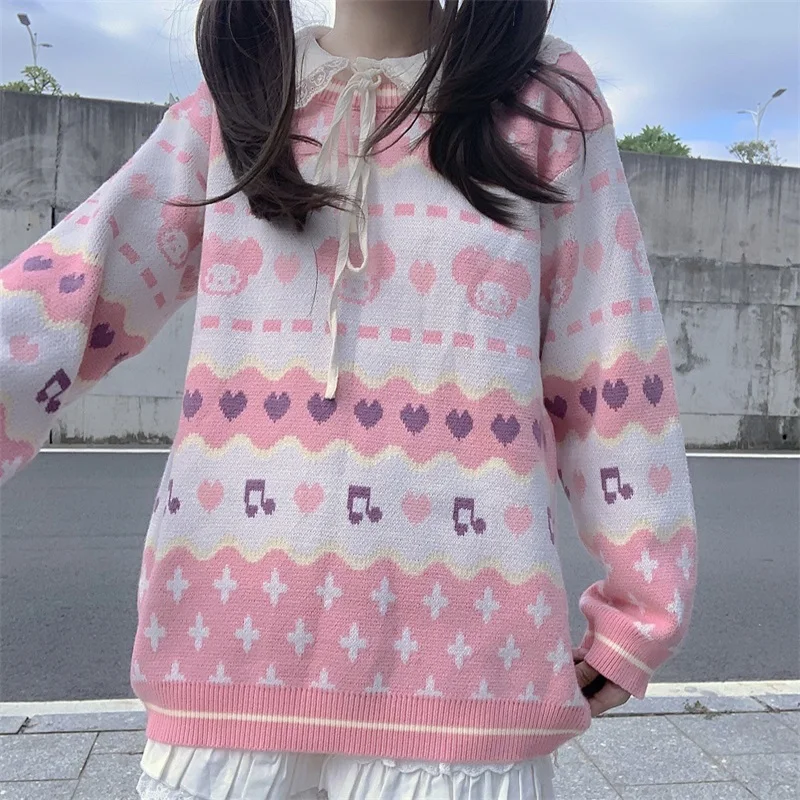 Японский Зимний милый пуловер для девочек в студенческом стиле милый розовый вязаный свитер с длинными рукавами и сердечками
Японский Зимний милый пуловер для девочек в студенческом стиле милый розовый вязаный свитер с длинными рукавами и сердечками