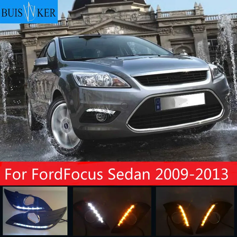 

Turn Signal 2Pcs/set Waterproof LED Daytime Running Light DRL For Ford Focus Sedan 2009-2013 Fog Lamp Modify Fog Head white Lamp