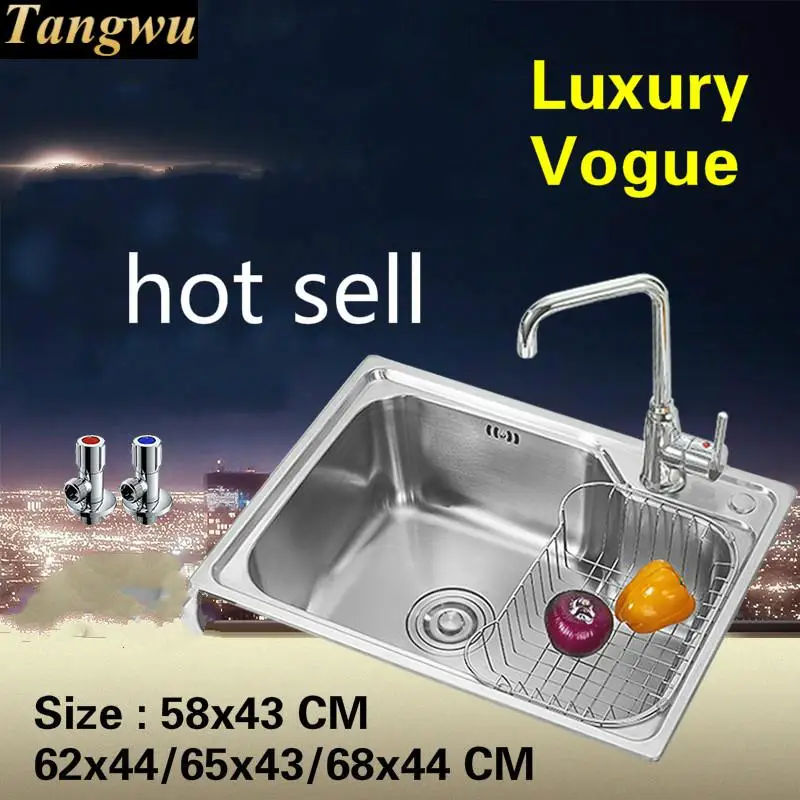 

Free shipping Standard individuality kitchen sink food grade 304 stainless steel single slot hot sell 58x43/62x44/65x43/68x44 CM