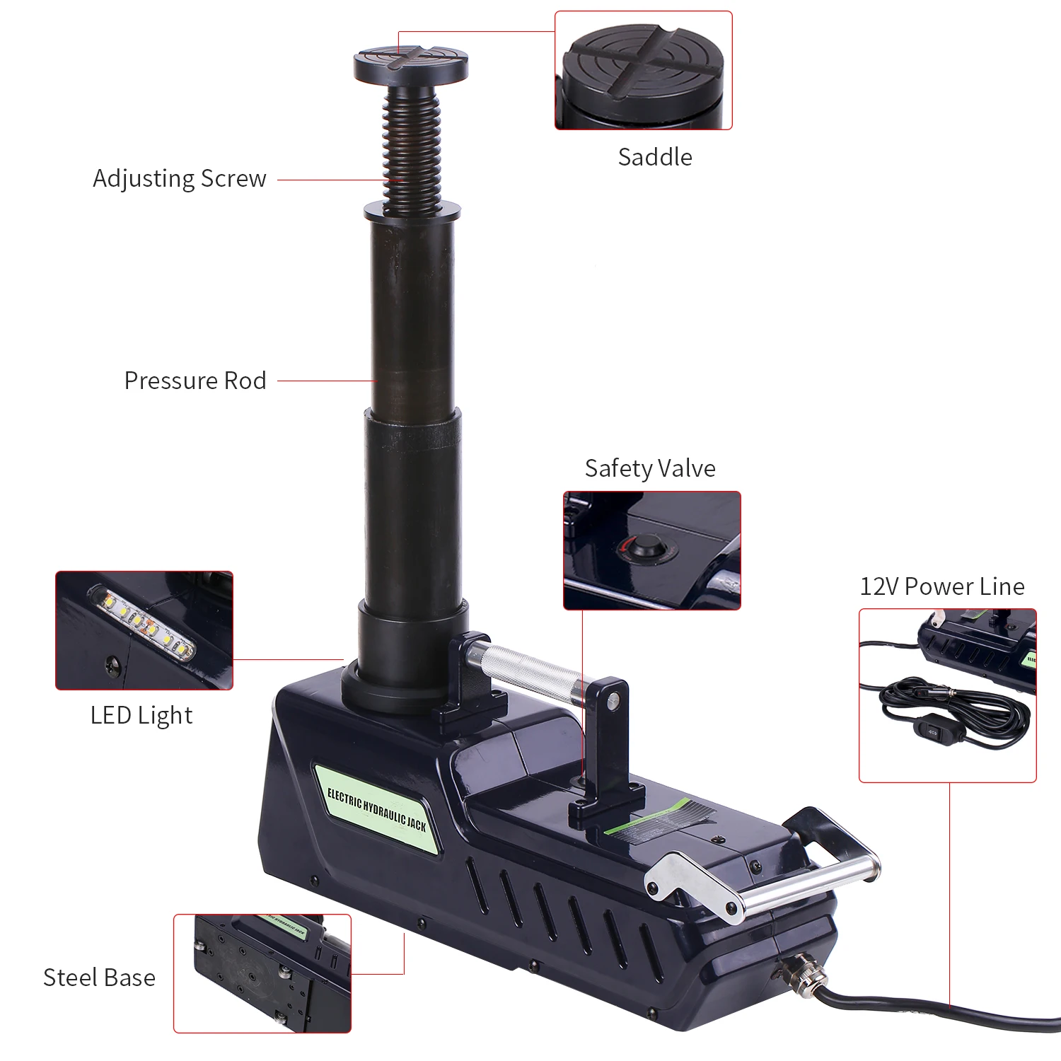12VDC 3T Electric Hydraulic Floor Scissor Jack Lift LED Flashlight 170-420mm SUV