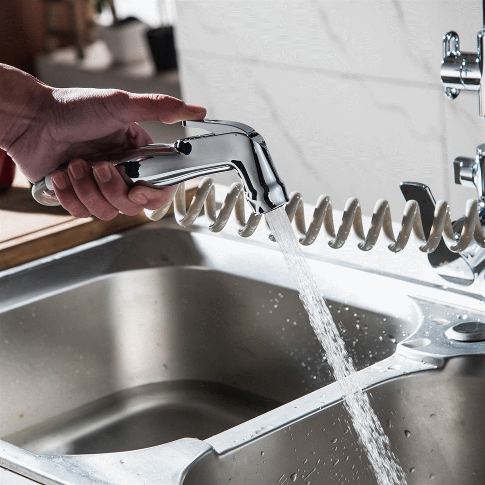 Generic Kitchen Faucet Pull Out Side Spray Dual Spout Single Handle Mixed Tap 360 Rotation Crane