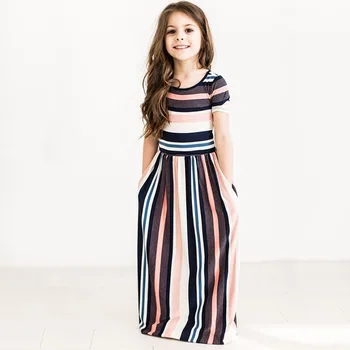 Europe And America Children Multi-color Stripe Printed Crew Neck Short Sleeve Waist Hugging Girls Dress Long 
Europe And America Children Multi-color Stripe Printed Crew Neck Short Sleeve Waist Hugging Girls Dress Long