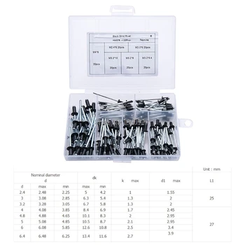120Pcs/set M2.4 M3.0 M3.2 M4 Black Aluminium Blind Rivets Nail Decoration Pop Rivets For Furniture Assortment Kit Whosale
120Pcs/set M2.4 M3.0 M3.2 M4 Black Aluminium Blind Rivets Nail Decoration Pop Rivets For Furniture Assortment Kit Whosale