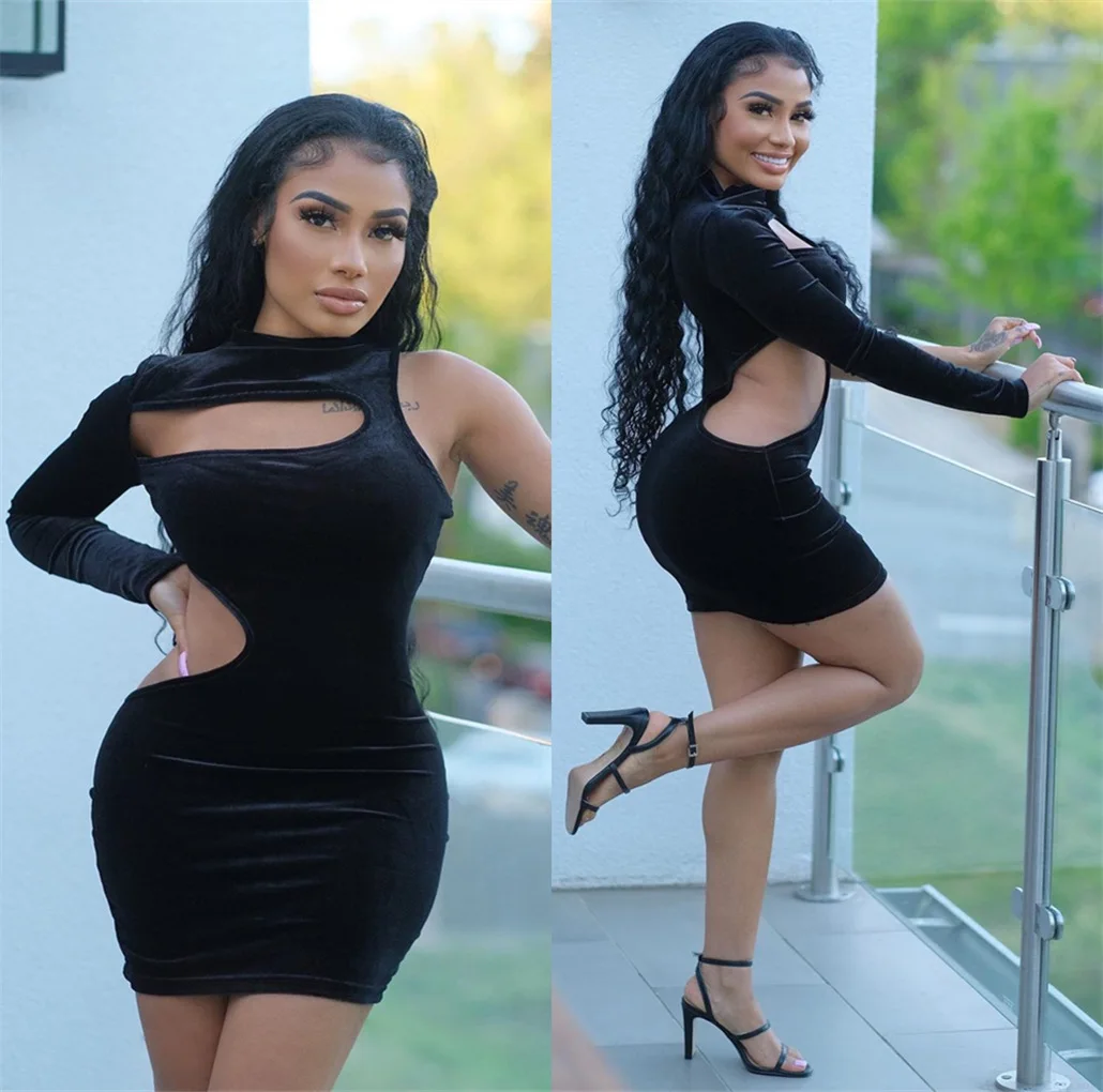 SKMY Women Clothing Autumn New Slim Black Dress Sexy Fashion Hollow Out Velvet One Shoulder Long Sleeve Dress Party Club Outfits
SKMY Women Clothing Autumn New Slim Black Dress Sexy Fashion Hollow Out Velvet One Shoulder Long Sleeve Dress Party Club Outfits