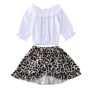 1-5Y New Baby Girl Kid Clothes Sets Solid Ruffles Off Shoulder Long-sleeved Top Leopard Print Skirt Clothes 
1-5Y New Baby Girl Kid Clothes Sets Solid Ruffles Off Shoulder Long-sleeved Top Leopard Print Skirt Clothes
