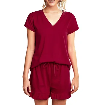 Plus Size Summer Sleepwear Women Pajamas Set Solid Soft Lingerie V-Neck Short Sleeve Ruffle Elegant Home Suit Pyjamas Female
Plus Size Summer Sleepwear Women Pajamas Set Solid Soft Lingerie V-Neck Short Sleeve Ruffle Elegant Home Suit Pyjamas Female