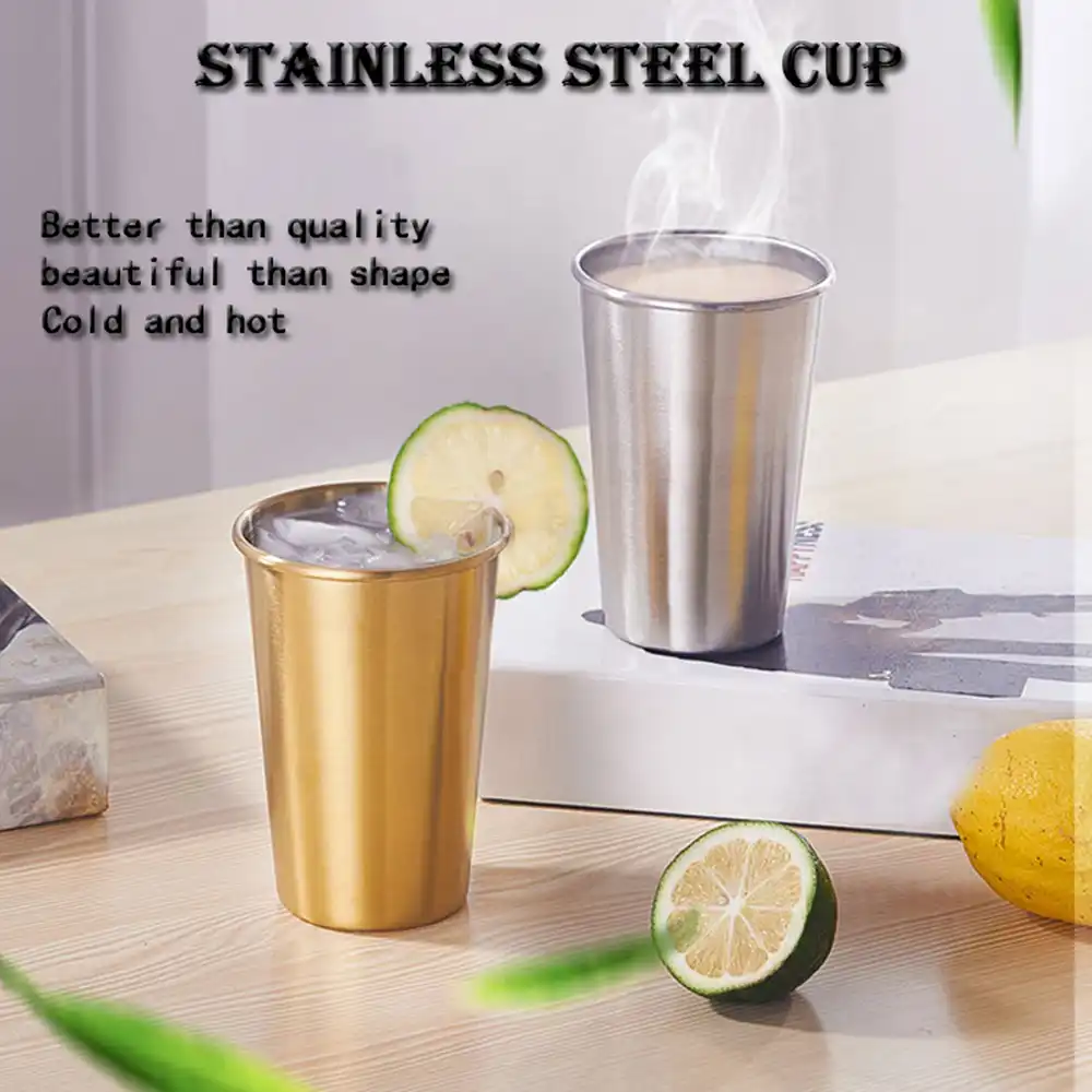 steel silver gold beer cup water drinks coffee tea household