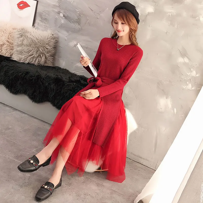 Woman Dress Layered Mesh Patchwork Asymmetrical Hem Design One Piece Autumn Chic Classy Long Sleeve Lacing Up Waist Knit Dresses
Woman Dress Layered Mesh Patchwork Asymmetrical Hem Design One Piece Autumn Chic Classy Long Sleeve Lacing Up Waist Knit Dresses