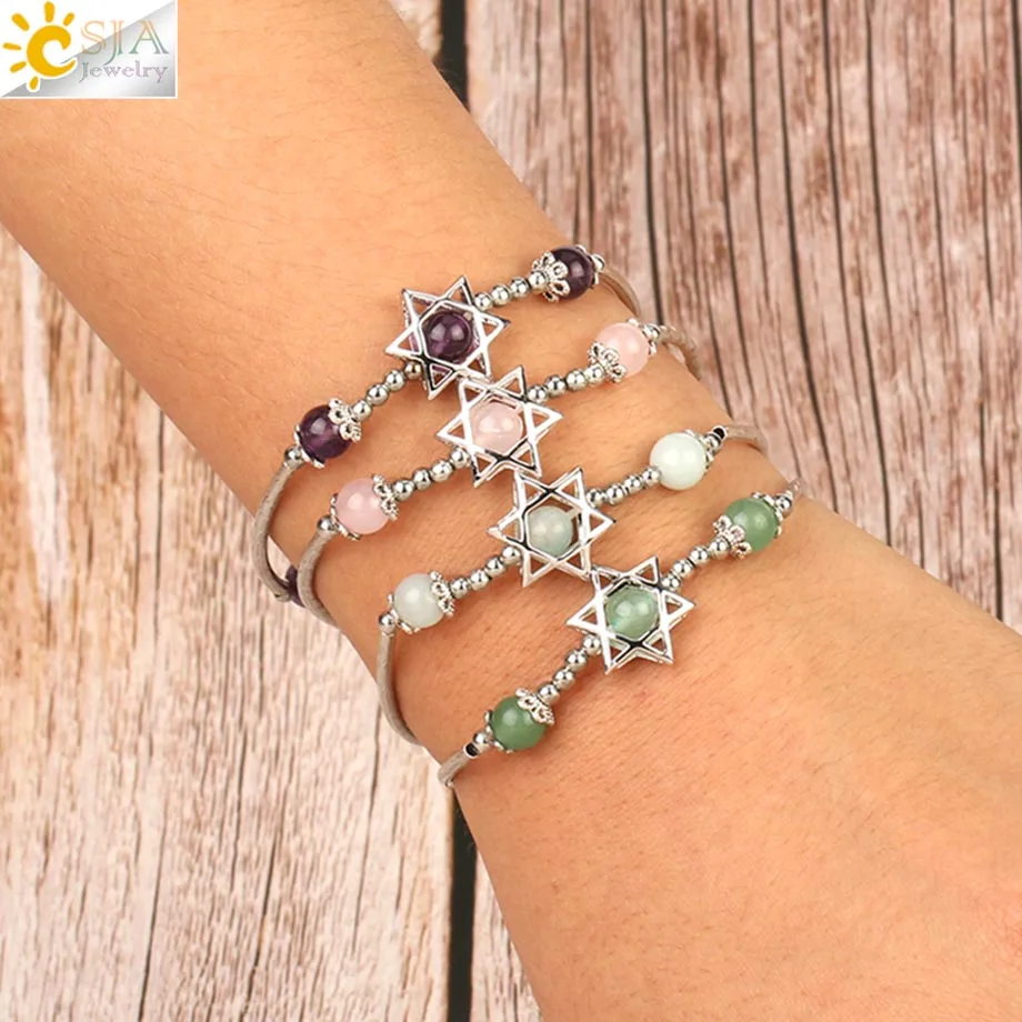 CSJA 6mm Natural Stone Hexagram Bracelet Round Bead Crystal Quartz Star of David Heart Charms Elastic Bangle for Women Girl G164
CSJA 6mm Natural Stone Hexagram Bracelet Round Bead Crystal Quartz Star of David Heart Charms Elastic Bangle for Women Girl G164
