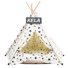 Tienda para mascotas cama para perros Casa de juguete para gatos portátil lavable tipi para mascotas patrón de rayas moda 2019 alfombra no incluida(China)