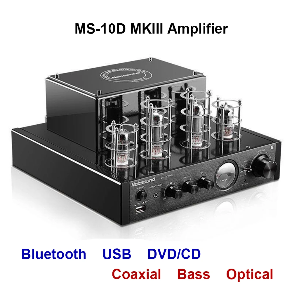 

Nobsound MS-10D MKII MS-10D MKIII Amplifier Vacuum Tube Amplifier Support Bluetooth USB optical Coaxial Bass DVD CD input