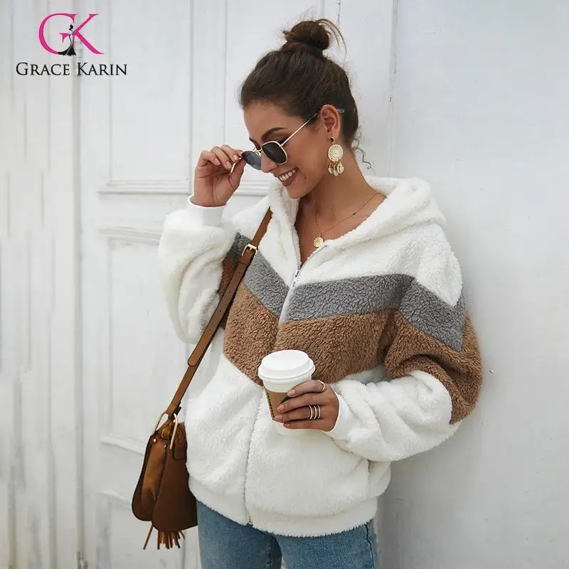 Grace Karin Fleece Hooded Jackets Coats Autumn Winter New Outwear Women's Long Sleeve Splice Teddy Jacket Zipper Faux Fur Coat
Grace Karin Fleece Hooded Jackets Coats Autumn Winter New Outwear Women's Long Sleeve Splice Teddy Jacket Zipper Faux Fur Coat