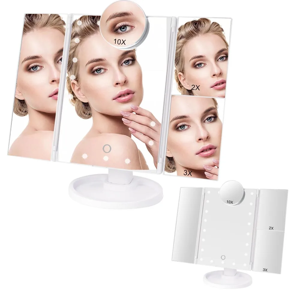 Makeup Mirror 22 Light LED Touch Screen With 1X/2X/3X/10X Magnifying Vanity Mirrors 3 Folding Adjustable Table Desktop Mirror
Makeup Mirror 22 Light LED Touch Screen With 1X/2X/3X/10X Magnifying Vanity Mirrors 3 Folding Adjustable Table Desktop Mirror
