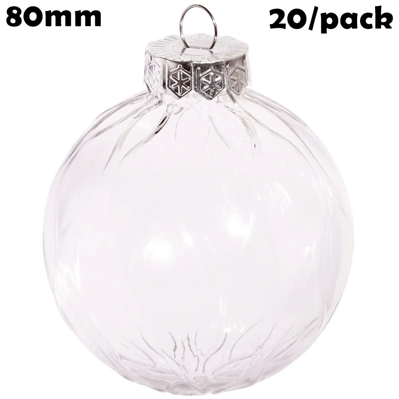 

20 Pieces x DIY Paintable/Shatterproof Christmas Decoration Ornament, 80mm Plastic Stripe Sphere Bauble Ball