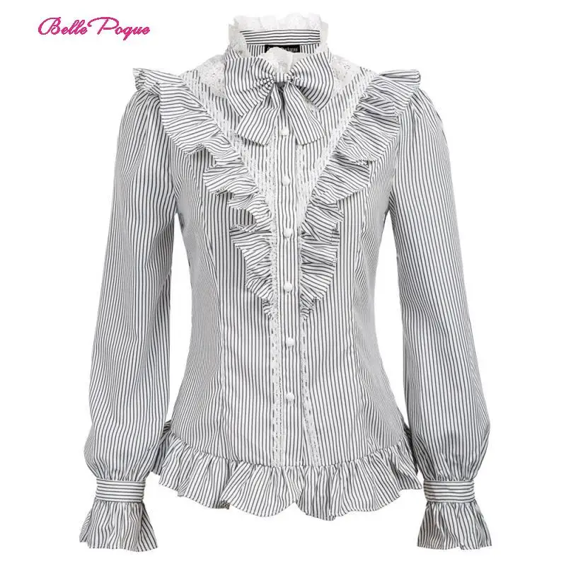 Belle Poque Women's Renaissance Pinstripe Long Sleeve Stand Collar Ruffled Shirt Tops
Belle Poque Women's Renaissance Pinstripe Long Sleeve Stand Collar Ruffled Shirt Tops
