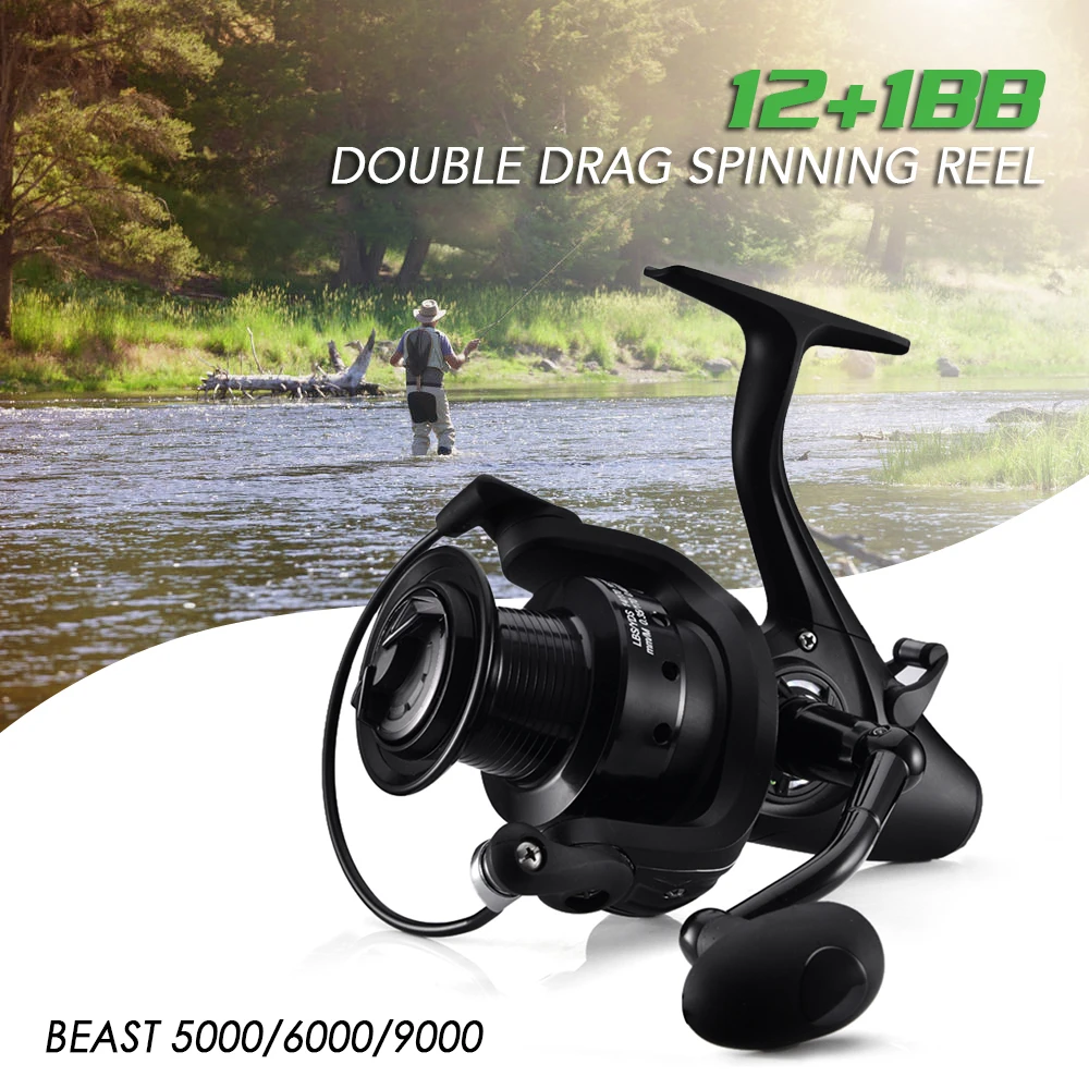 12+1 BB Spinning Reel with Front and Rear Double Drag Carp Fishing Left Right Interchangeable for Saltwater Freshwater | Спорт и