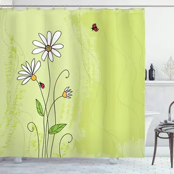 Daisy Shower Curtain, Hand Drawn Style Chamomile Flowers on Green Backdrop with Ladybugs and Grunge Look, Cloth Fabric Bathroom
Daisy Shower Curtain, Hand Drawn Style Chamomile Flowers on Green Backdrop with Ladybugs and Grunge Look, Cloth Fabric Bathroom