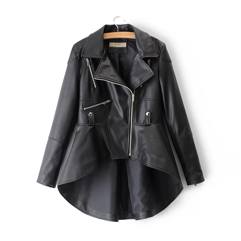 Spring Woman Solid Color Long Sleeve Turn-down Collar Zippers Irregular Hem Loose PU Coat Jacket 45
Spring Woman Solid Color Long Sleeve Turn-down Collar Zippers Irregular Hem Loose PU Coat Jacket 45