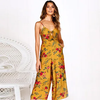 Boho Jumpsuit Floral Print V Neck Sling Summer Women Sleeveless Loose High Waist Wide Leg Jumpsuit Ladies Yellow Jumpsuit
Boho Jumpsuit Floral Print V Neck Sling Summer Women Sleeveless Loose High Waist Wide Leg Jumpsuit Ladies Yellow Jumpsuit