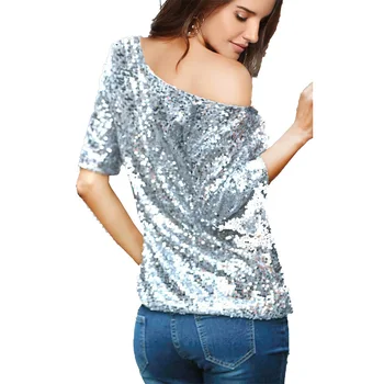 female T-shirt Womens Sequins Sparkle Half Sleeve Oblique Casual Party Top Sexy T-Shirt 2019 t shirt
female T-shirt Womens Sequins Sparkle Half Sleeve Oblique Casual Party Top Sexy T-Shirt 2019 t shirt