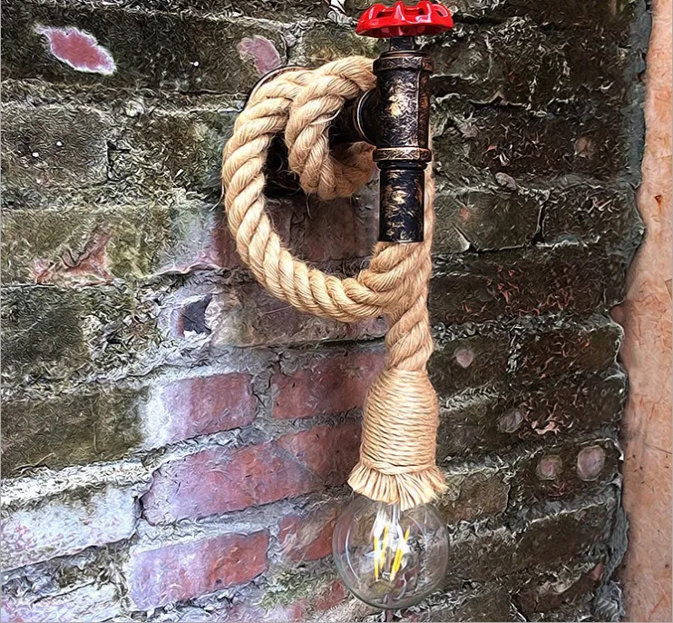 Description Picture 5 of itemIron Pipe Hemp Rope Wall Lamp American Industrial Loft Decorfor Kitchen Living Room Vintage Restaurant Bar Vanity Light Fixtures