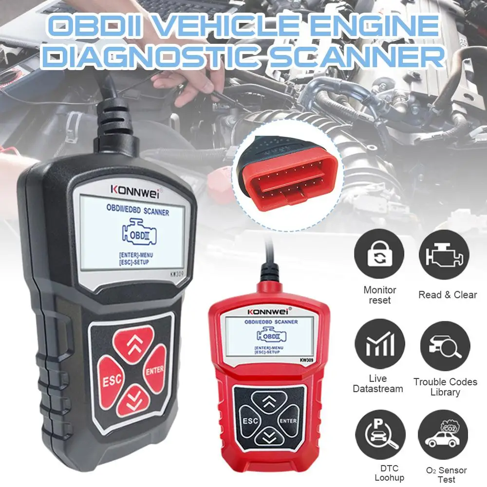 KONNWEI KW309 OBDII Creader 3001 Full OBDII/EOBD code reader scanner Multilingual CR3001 Car diagnostic tool KW309 OBDII
KONNWEI KW309 OBDII Creader 3001 Full OBDII/EOBD code reader scanner Multilingual CR3001 Car diagnostic tool KW309 OBDII
