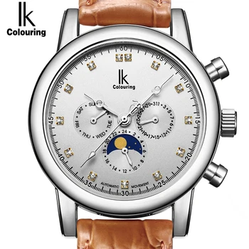 IK Moon Phase 6 Hands 24 Hours Function Automatic Mechanical Watch Genuine leather Strap Business Wristwatch Relogio Masculino
IK Moon Phase 6 Hands 24 Hours Function Automatic Mechanical Watch Genuine leather Strap Business Wristwatch Relogio Masculino