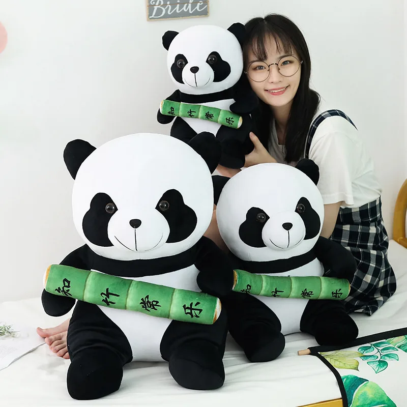 

New Cute Panda with Bamboo Plush Toy Soft Stuffed Cartoon Animal Mascot Bear Doll Home Decoration Sofa Pillow Cushion Girls Gift