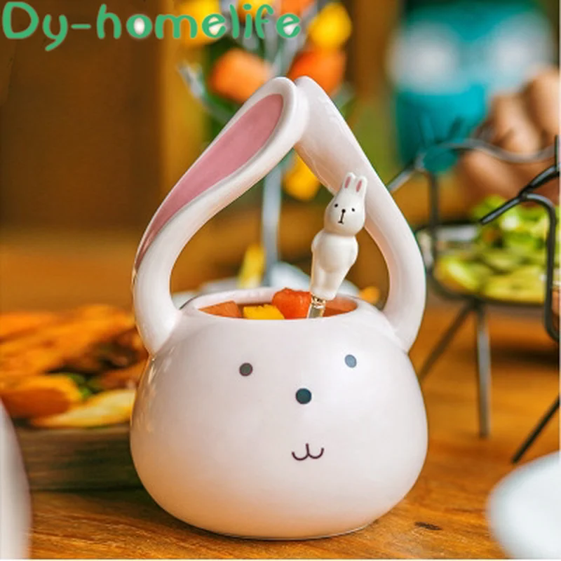 4 * 18CM multi-purpose cartoon uu rabbit ceramic fork spoon storage tube 3D handle fruit fork family restaurant fruit salad bowl
4 * 18CM multi-purpose cartoon uu rabbit ceramic fork spoon storage tube 3D handle fruit fork family restaurant fruit salad bowl