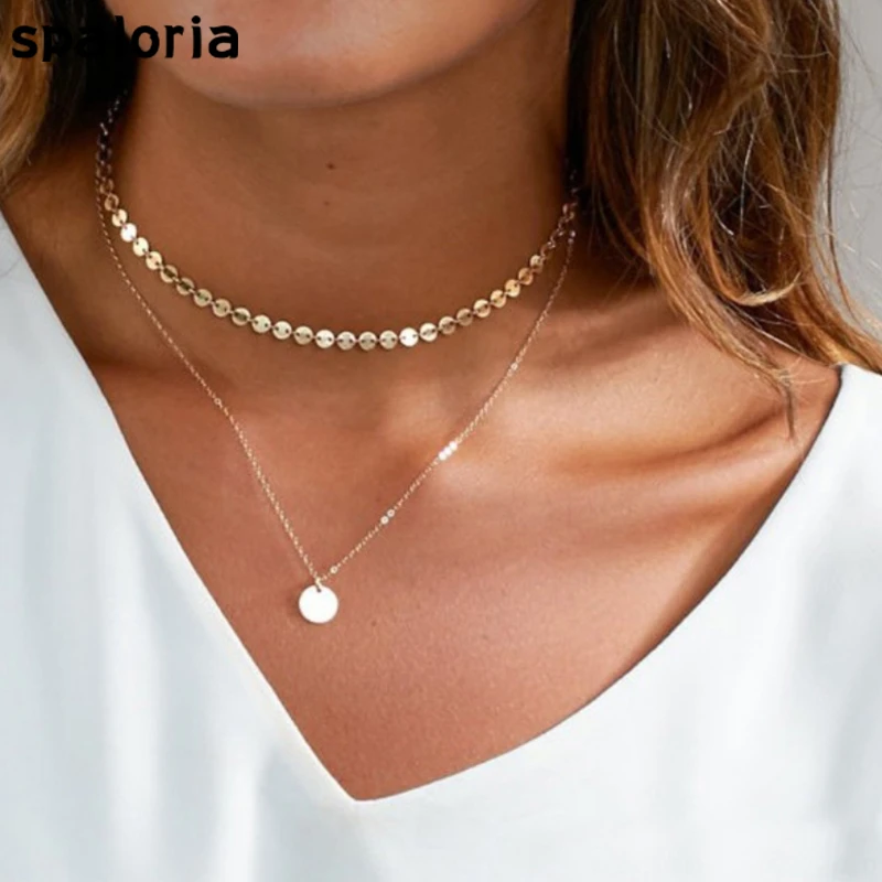 Spaloria Fahsion Bohemian Gold Circle Sequins Pendant Choker Necklace For Women Multilayer Tiny Clavicle Chains Collar Jewelry
Spaloria Fahsion Bohemian Gold Circle Sequins Pendant Choker Necklace For Women Multilayer Tiny Clavicle Chains Collar Jewelry