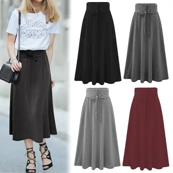 Fashion Women Solid Color High Waist Lace Up Bandage Pleated Maxi Long Skirt 
Fashion Women Solid Color High Waist Lace Up Bandage Pleated Maxi Long Skirt
