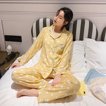 20 Years Spring New Dot Print Can Be Worn Casual Casual Clothes Comfortable Cotton Long Sleeve Thin Suit Pajamas Yellow Pijamas
20 Years Spring New Dot Print Can Be Worn Casual Casual Clothes Comfortable Cotton Long Sleeve Thin Suit Pajamas Yellow Pijamas