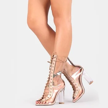 Transparent Heels Shoes Sexy Peep Toe PVC Patchwork Lace Up Woman Summer Boots Chunky Heels 11 CM Nude Gladiator Ankle Boots 
Transparent Heels Shoes Sexy Peep Toe PVC Patchwork Lace Up Woman Summer Boots Chunky Heels 11 CM Nude Gladiator Ankle Boots