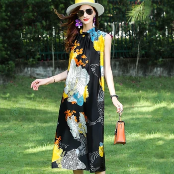 SEQINYY Silk Dress 2020 Summer Spring New Fashion Design Women Sleeveless Flowers Print Elegant Straight Black Midi Dress Belt
SEQINYY Silk Dress 2020 Summer Spring New Fashion Design Women Sleeveless Flowers Print Elegant Straight Black Midi Dress Belt