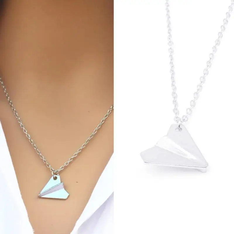 

Stylish personality paper airplane necklace Origami Plane necklaces silver plated Paper tiny aircraft necklace fashion jewelry