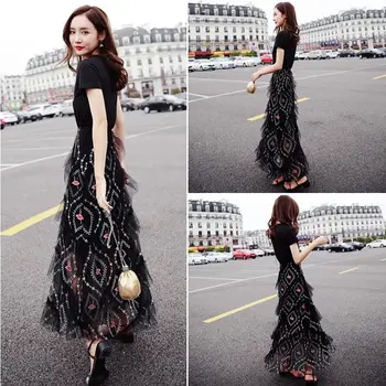 2020 Women Summer Black Round Neck T Shirt+Mesh Skirts Suits Solid Tops Vintage Floral Skirt Sets Elegant Woman Two Piece Set 47
2020 Women Summer Black Round Neck T Shirt+Mesh Skirts Suits Solid Tops Vintage Floral Skirt Sets Elegant Woman Two Piece Set 47