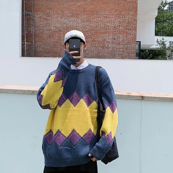 Men's sweater 2019 autumn winter new slimming stitching thick sweater loose casual round collar personality youth men's wear 
Men's sweater 2019 autumn winter new slimming stitching thick sweater loose casual round collar personality youth men's wear