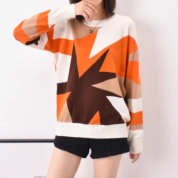 Women Oversized Sweaters 2019 Autumn Winter Color Block Maple Leaves Jacquard Knit Sweater Loose Pullovers Sweaters Sueter Mujer
Women Oversized Sweaters 2019 Autumn Winter Color Block Maple Leaves Jacquard Knit Sweater Loose Pullovers Sweaters Sueter Mujer