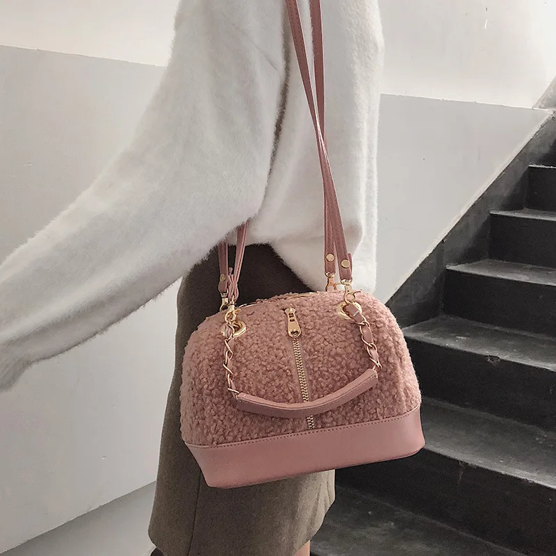 Korean-style Boston Mines Bag Lambs Wool Zipper Shoulder Oblique WOMEN'S Bag 
Korean-style Boston Mines Bag Lambs Wool Zipper Shoulder Oblique WOMEN'S Bag