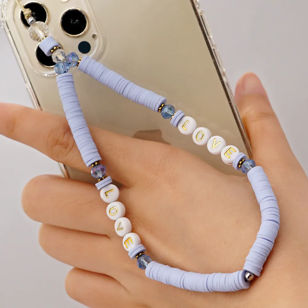 2021 Trendy Mobile Strap Phone Charm Pearl Soft Pottery Beaded Chain LOVE Letter Jewelry For Women Anti-Lost Lanyard Gift | Мобильные
