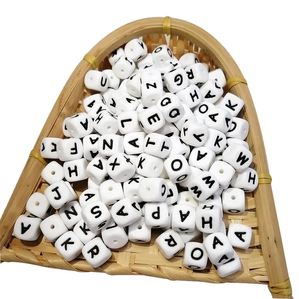 BOBO.BOX Baby Teether 100Pcs/lot English Alphabet Beads BPA Free For DIY Baby Teething Pacifier Chain Silicone Beads Letter