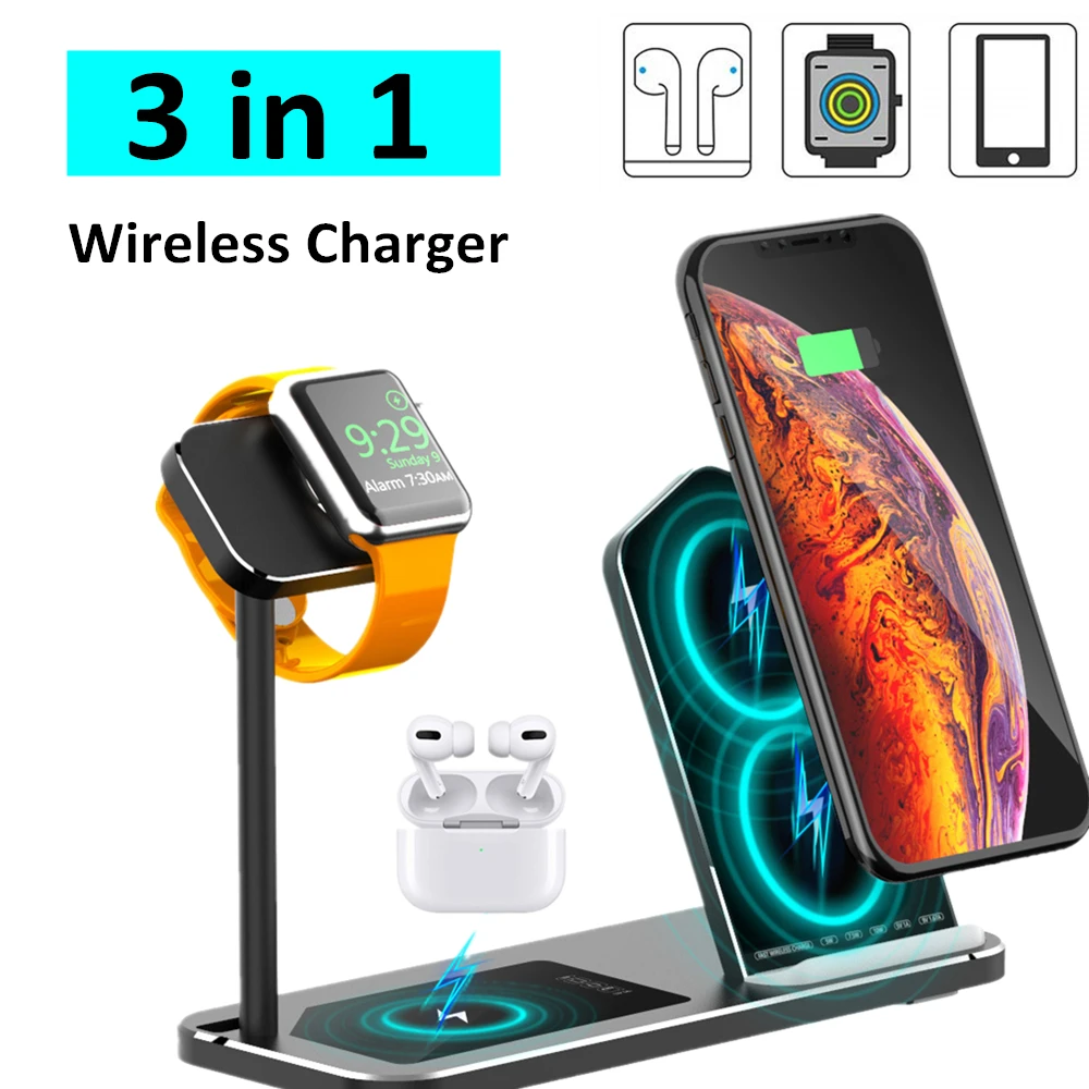 3 in 1 Wireless Charger For Airpods Pro iWatch Series 5 4 3 2 Fast Charging Dock Station for iPhone 11 Pro Charger Stand Holder
3 in 1 Wireless Charger For Airpods Pro iWatch Series 5 4 3 2 Fast Charging Dock Station for iPhone 11 Pro Charger Stand Holder