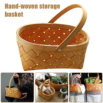 

Hand Woven Wood Basket Vegetable Fruit Home Daily Necessities Easter Storage Basket RT88