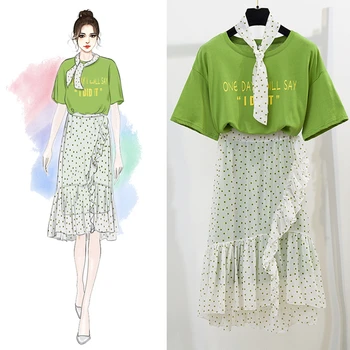 2020 Summer sets Letter Print Loose T-Shirt and Dot Ruffles Chiffon Skirt set Princess Women's Sets 2 Piece Sweet Suit Dress
2020 Summer sets Letter Print Loose T-Shirt and Dot Ruffles Chiffon Skirt set Princess Women's Sets 2 Piece Sweet Suit Dress