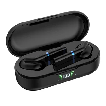 Smart 5.0 Bluetooth Wireless Headset LED Display Mobile Phone Earpiece HiFi Sound with Charging Bin Electronic Items